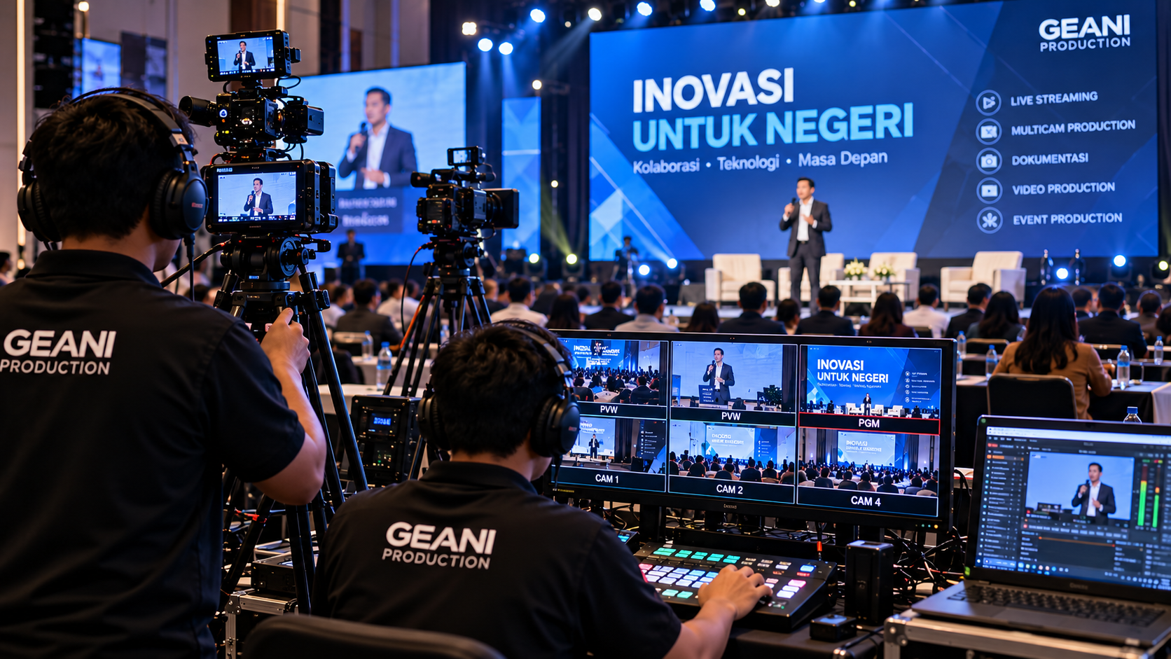 Produksi jasa live streaming Bandung dengan beberapa kamera dan operator profesional dari Geani Production